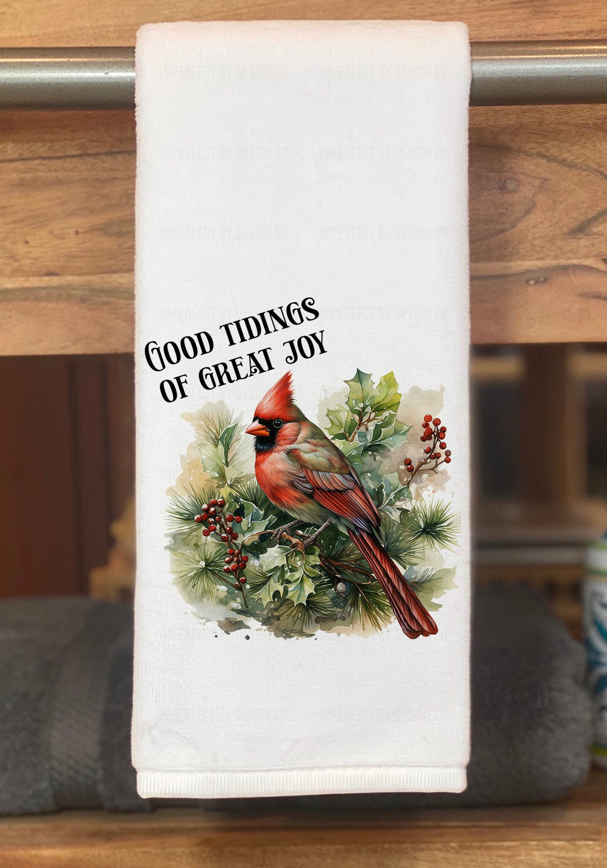 'Good Tidings of Great Joy ' with Cardinal – Holiday Guest Towel