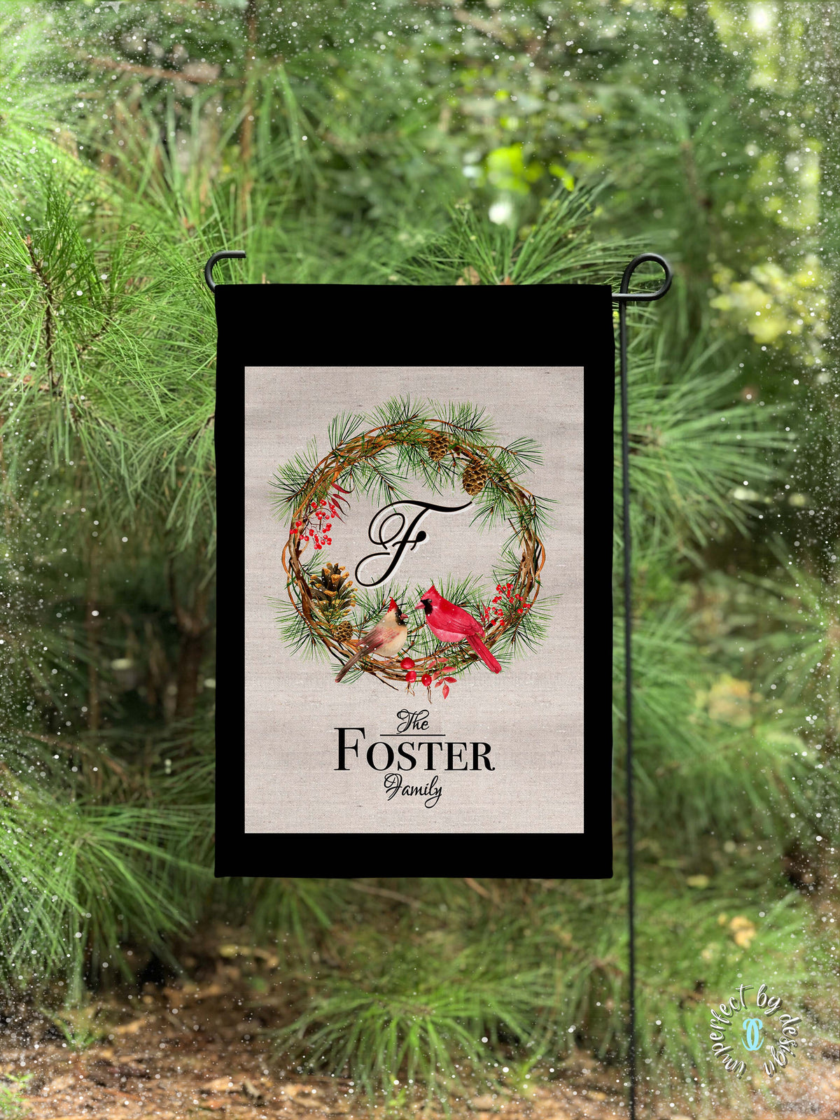 Personalized Cardinals on Wreath with Intial - Garden Flag
