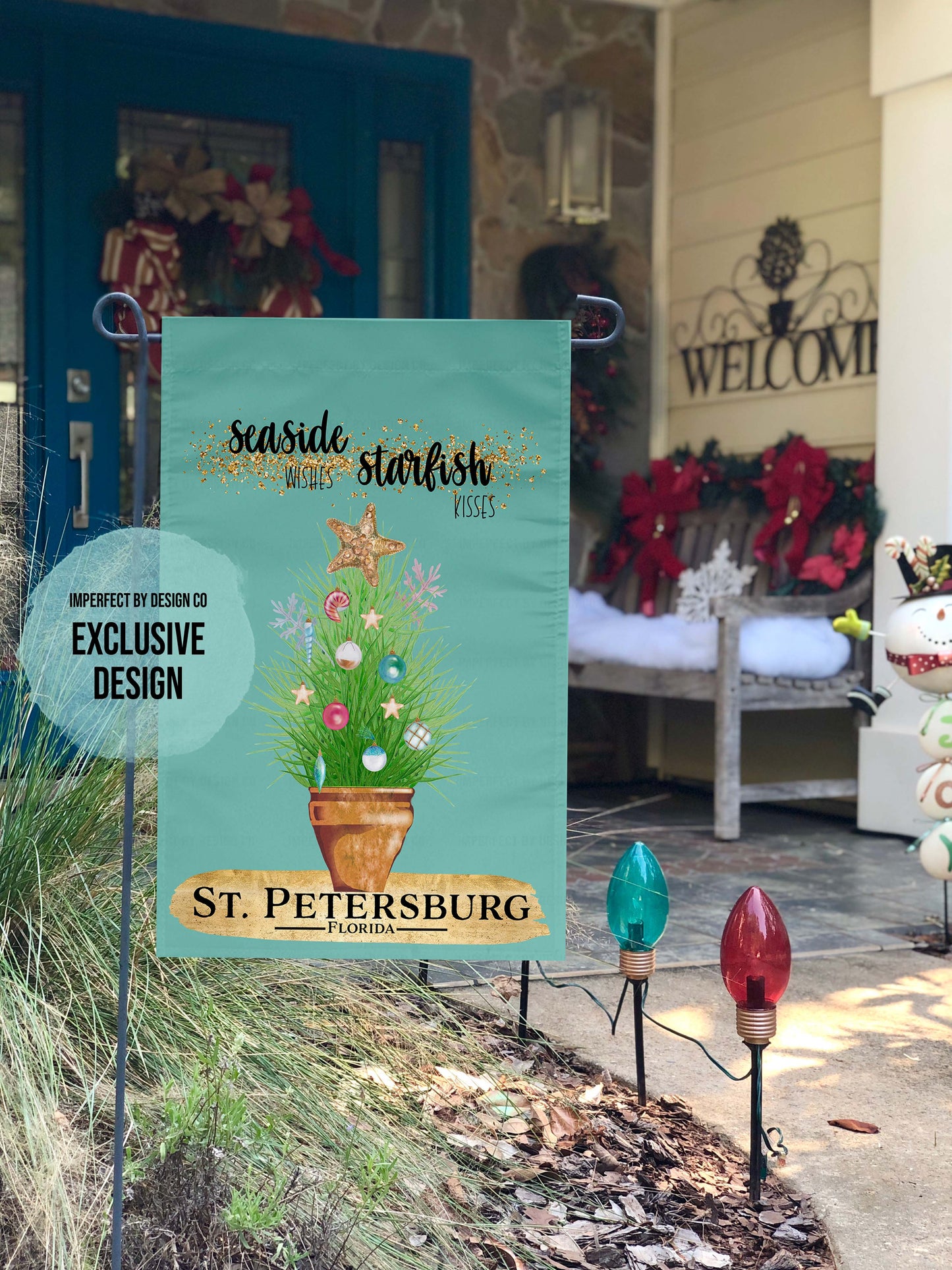 Personalized Seashell Wishes Starfish Kisses - Coastal Holiday Garden Flag
