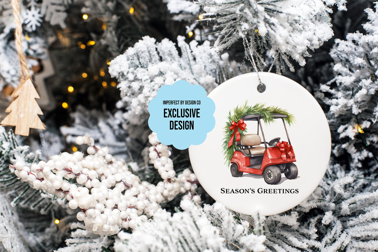 Personalized Red Golf Cart Ornament | Double-Sided | Customizable Text