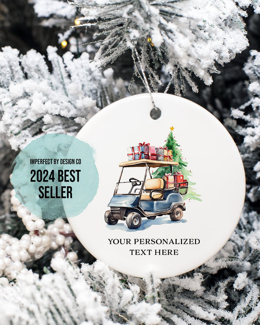 Personalized Blue Golf Cart Ornament | Double-Sided | Customizable City or Last Name