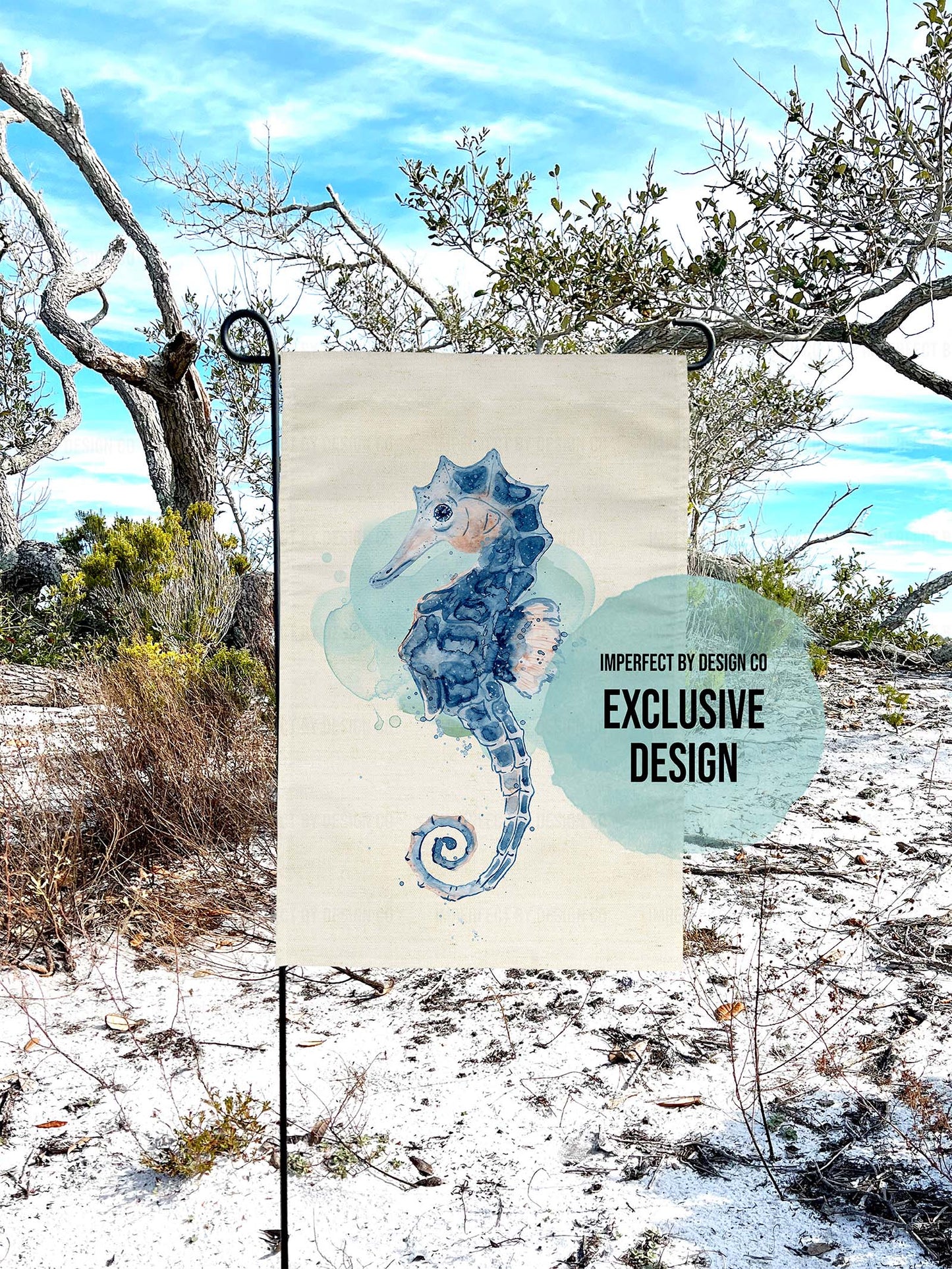 Watercolor Seahorse Coastal Garden Flag