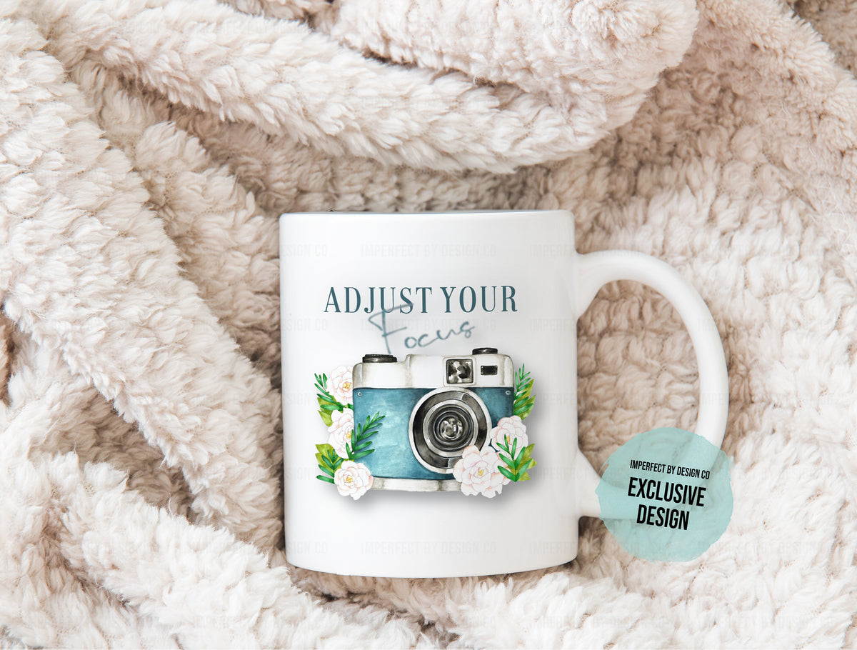 'Adjust Your Focus', Floral Camera - 11oz Coffee Cup
