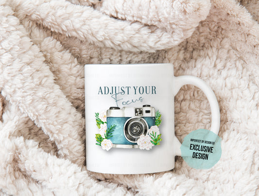 'Adjust Your Focus', Floral Camera - 11oz Coffee Cup