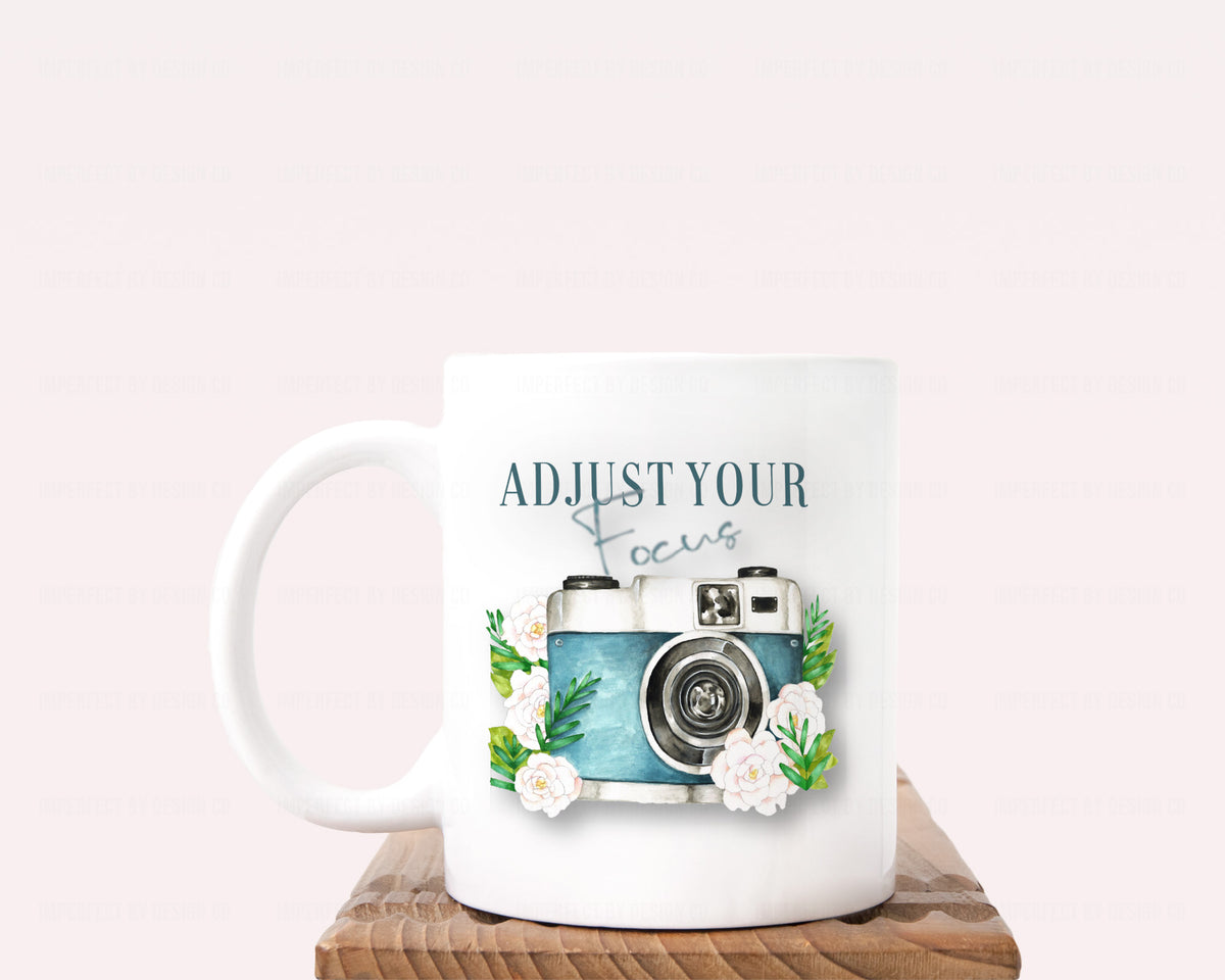 'Adjust Your Focus', Floral Camera - 11oz Coffee Cup
