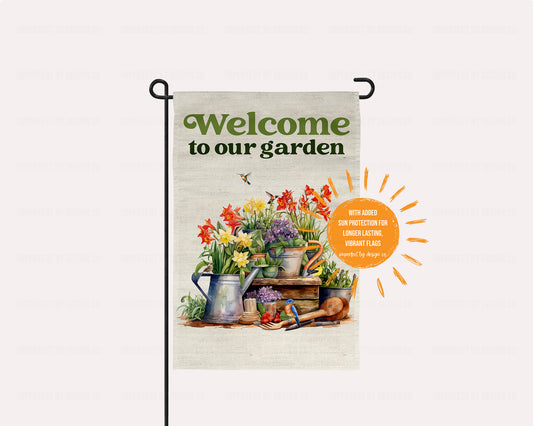 "Welcome To Our Garden" Flowers and Birds - Garden Flag