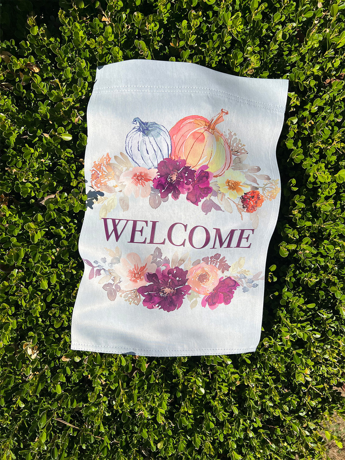 Welcome - Pumpkins & Fall Flowers - Garden Flag