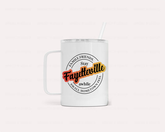 "Stay Awhile" Fayetteville Camper Mug | 12oz Enamel-Coated Stainless Steel