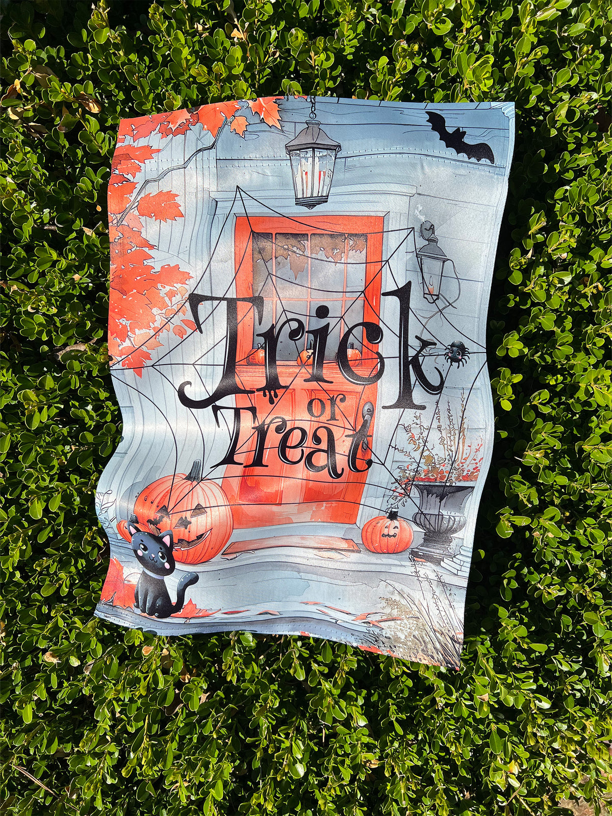 "Trick or Treat" Decorated Halloween Front Door - Garden Flag