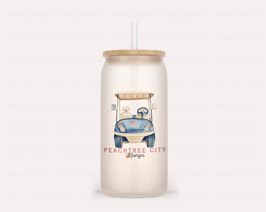 Peachtree City Golf Cart - Color Changing Orange Frosted Glass Tumbler