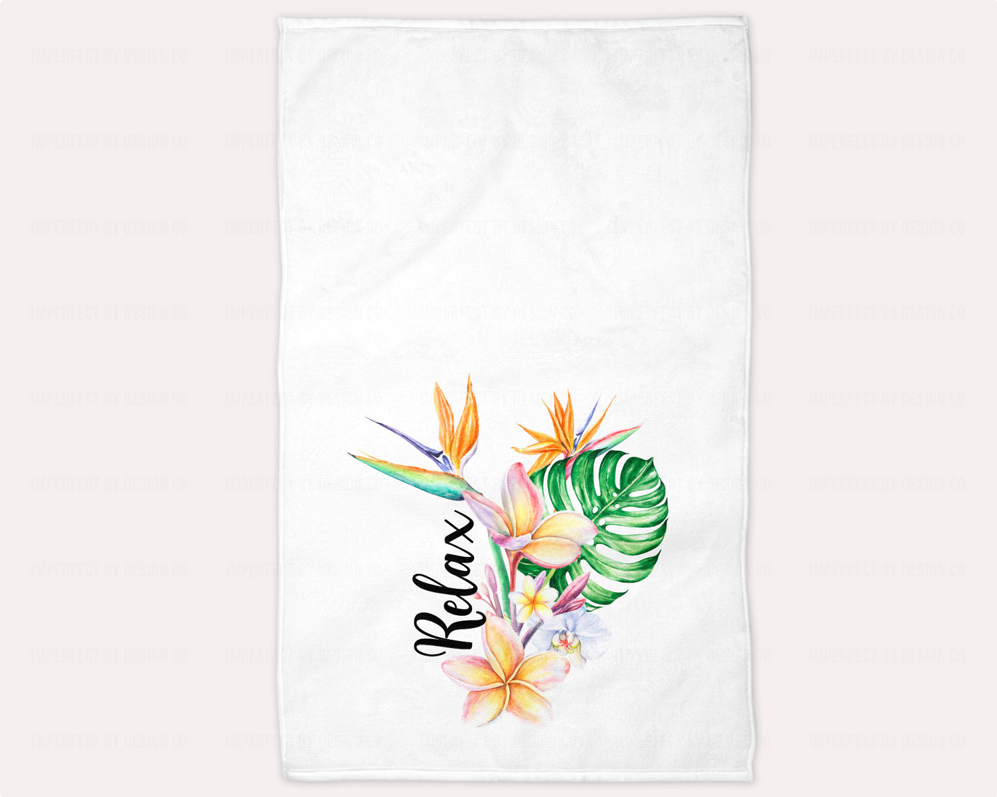 Customizable white microfiber and Terry cloth guest hand towel with tropical bouquet | imperfect by design co imperfectbydesignco.com