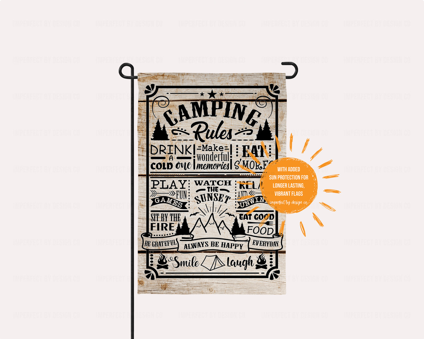 Garden Flag Featuring Light-Hearted Camping Rules Text