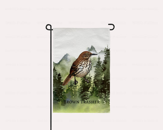 Georgia State Bird Garden Flag Forest Scene, Brown Thrasher