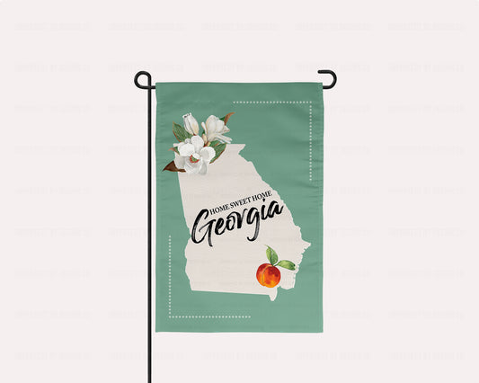 Georgia with State Outline, State Bird and State Flower - Garden Flag