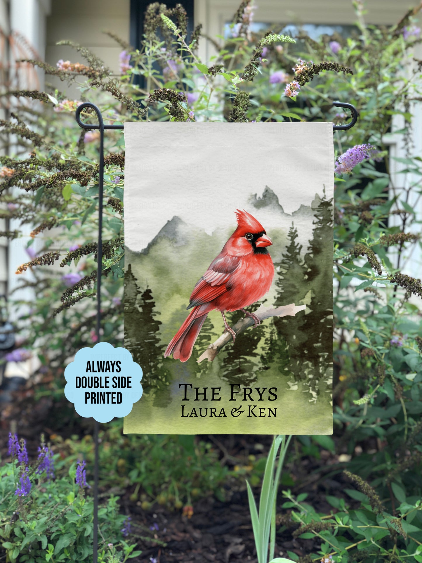 Personalized Northern Cardinal In Forest Scene - Garden Flag