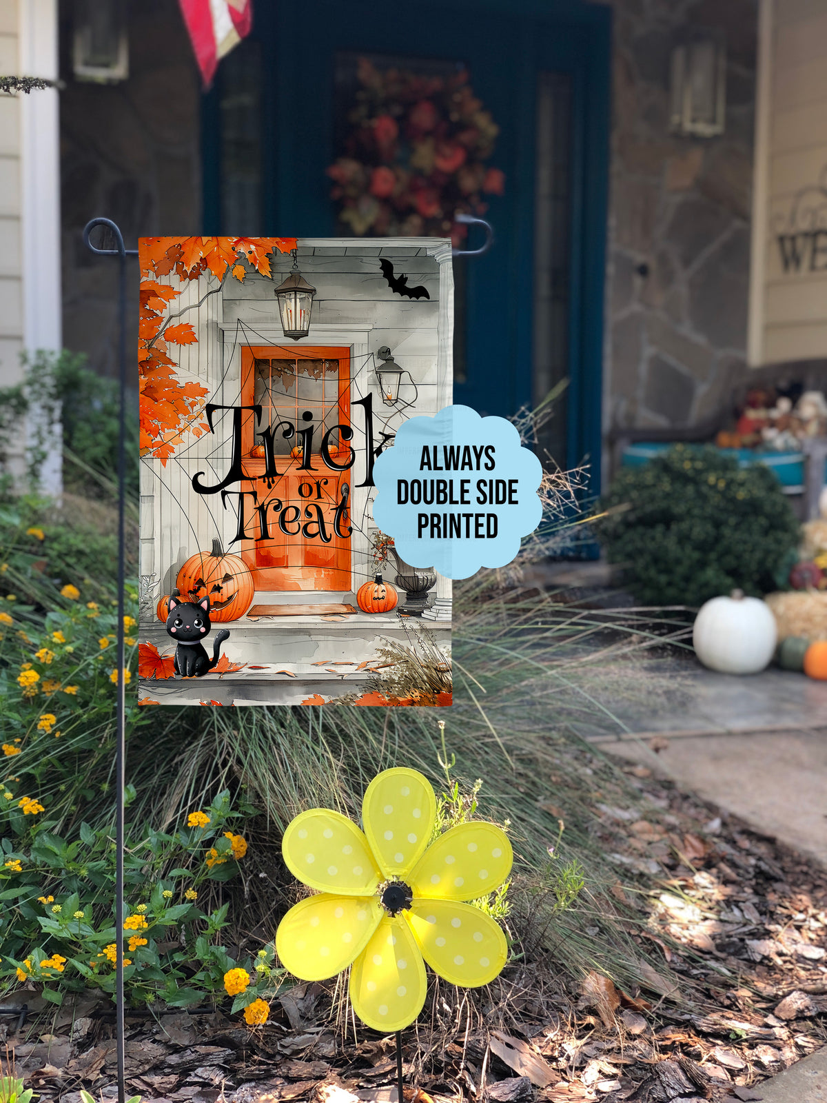 "Trick or Treat" Decorated Halloween Front Door - Garden Flag