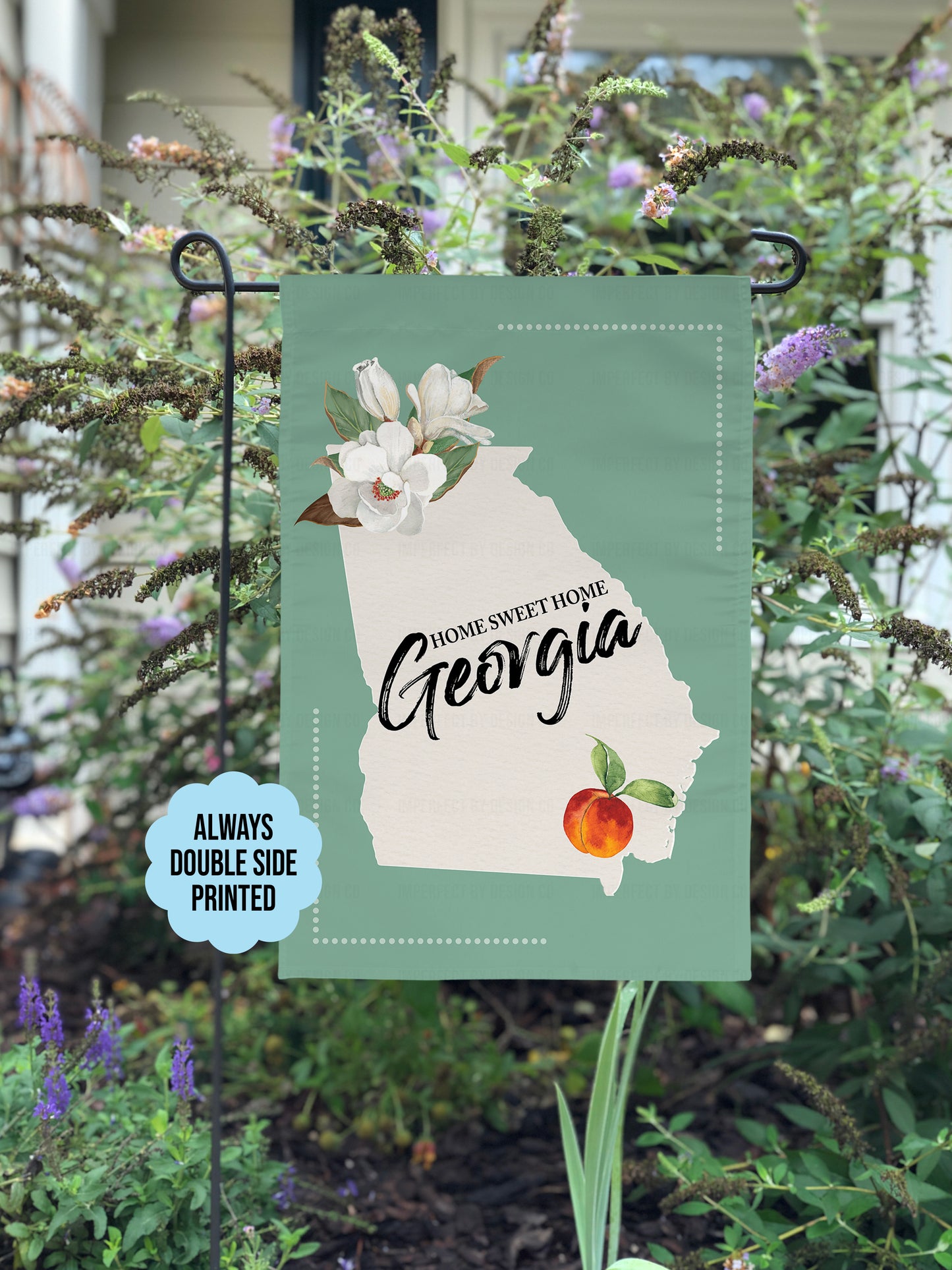 Georgia with State Outline, State Bird and State Flower - Garden Flag