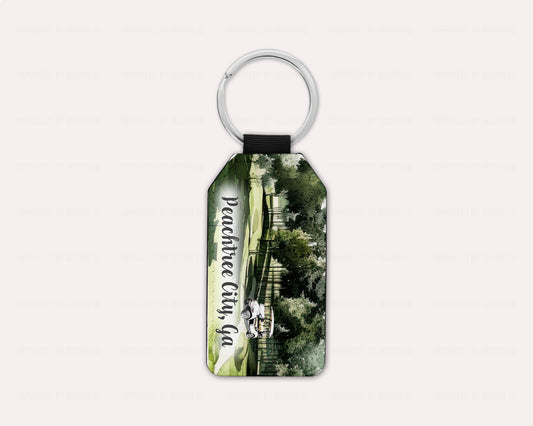 Peachtree City Golf Cart on Golf Course Scene - Keychain