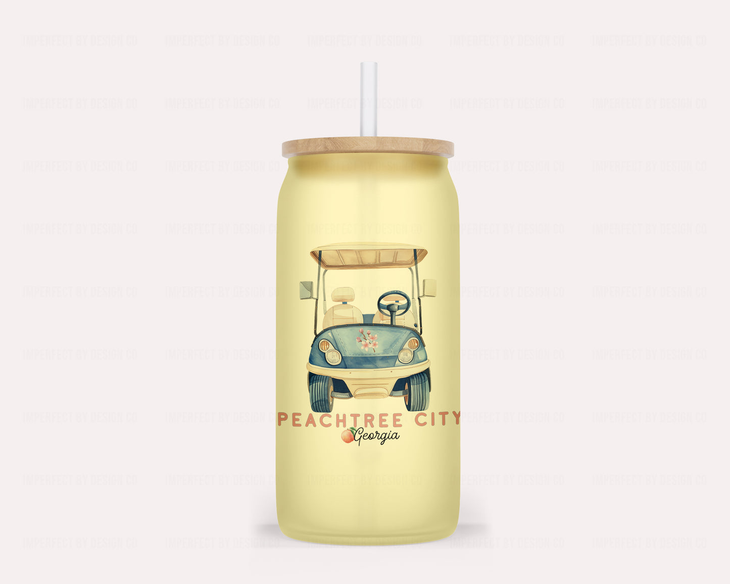 Peachtree City Golf Cart Color Changing Yellow Frosted Glass Tumbler