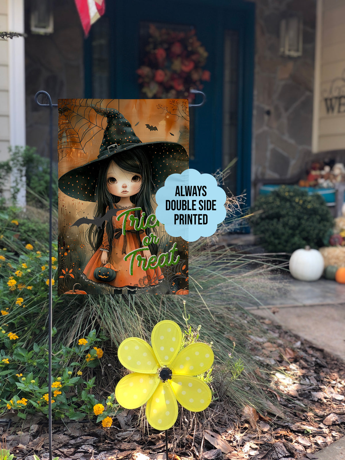 "Trick or Treat"  Little Halloween Witch - Garden Flag
