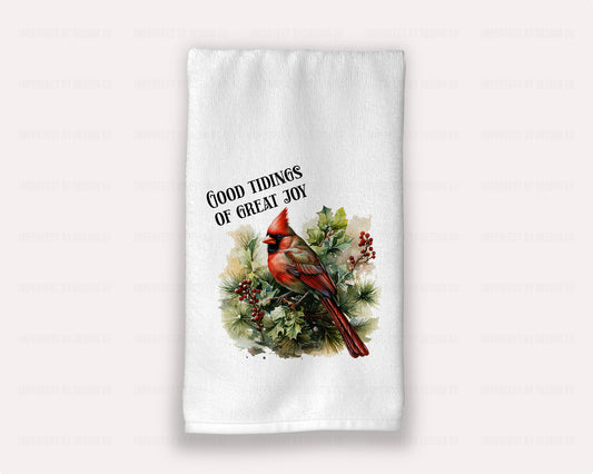 'Good Tidings of Great Joy' with Cardinal – Holiday Guest Towel