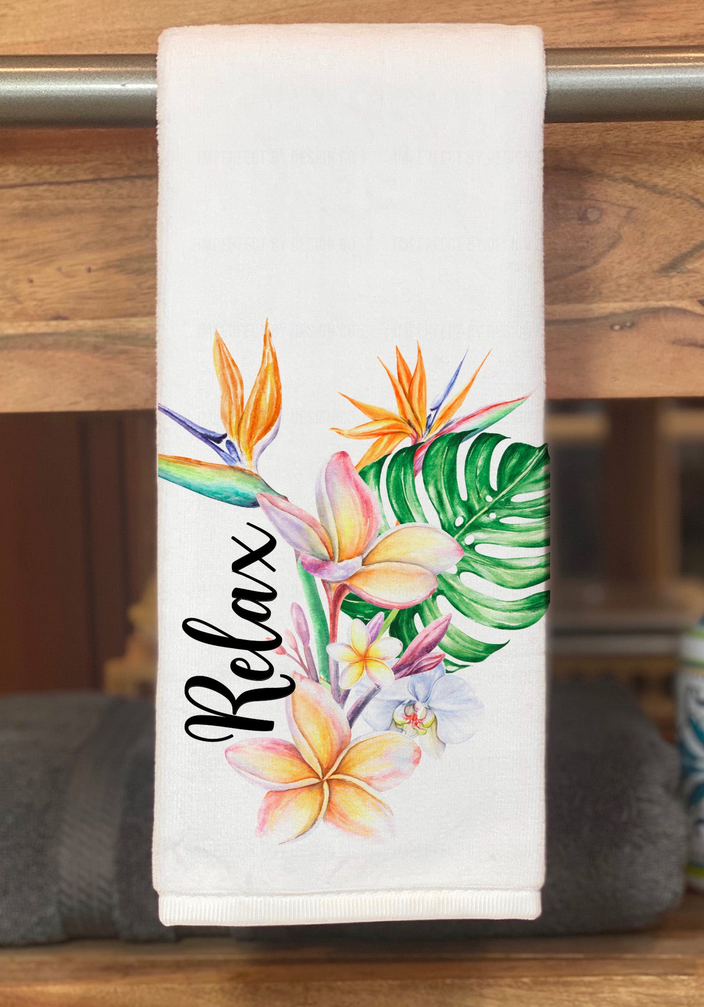 Vibrant colors and lush greenery make this personalized towel a standout | imperfect by design co