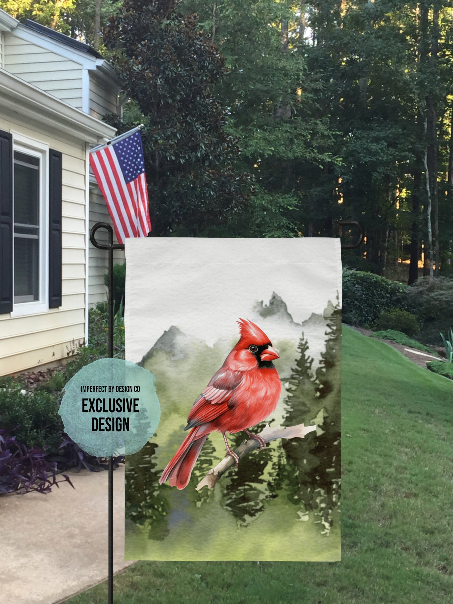 Personalized Northern Cardinal In Forest Scene - Garden Flag