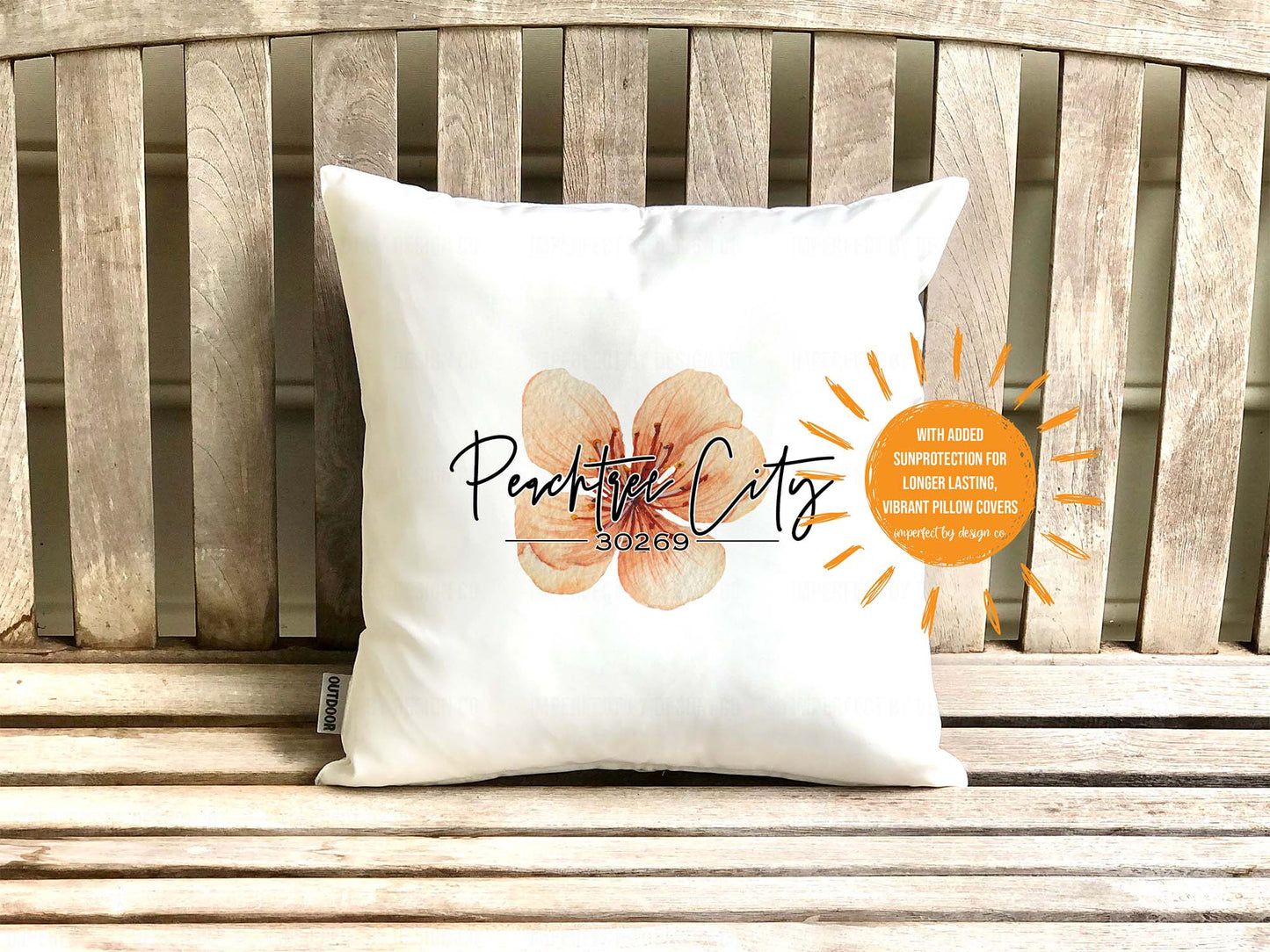 Peachtree City Outdoor Pillow Cover With Peach Blossom, Zip Code
