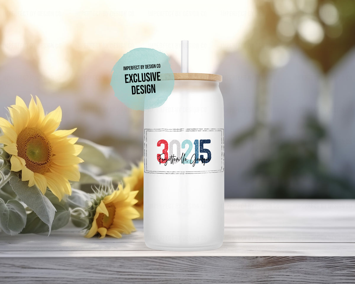 Personalized Patriotic Zip Code, City and State - Frosted Glass Tumbler