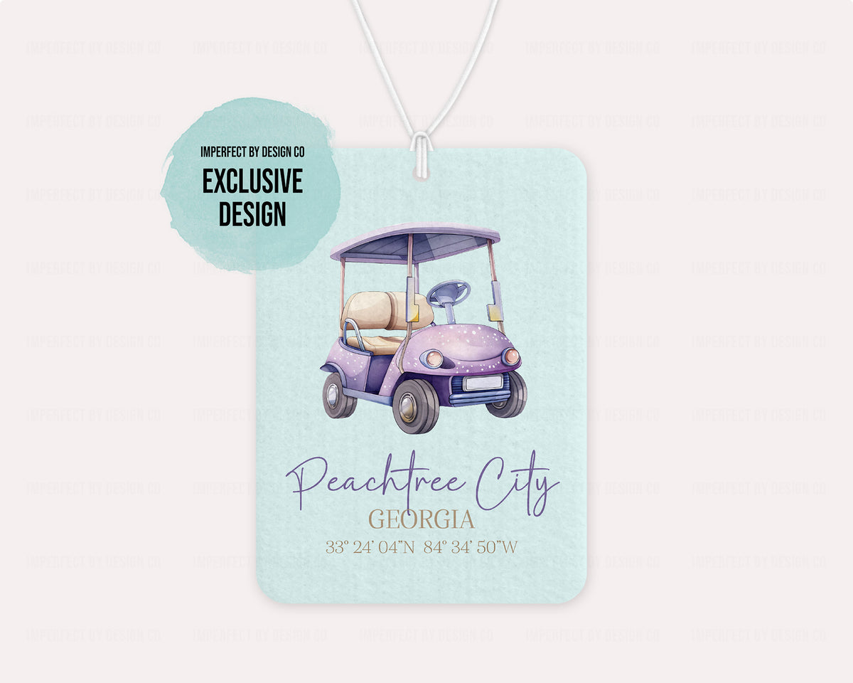 Purple Golf Cart, Peachtree City Georgia, Coordinates - Air Freshener