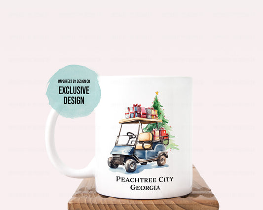 Personalized Green Christmas Tree, Golf Golf Cart - 11oz or 15oz Ceramic Mug