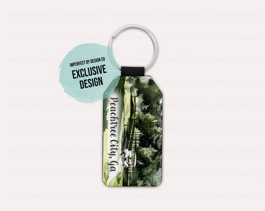 Peachtree City Golf Cart on Golf Course Scene - Keychain