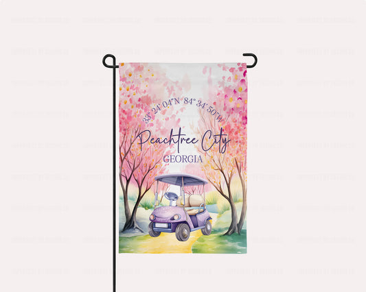 Peachtree City Whimsical Golf Cart Path with Coordinates - Garden Flag