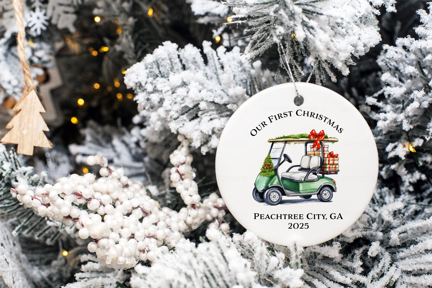 Personalized "Our First Christmas" Golf Cart Ornament | Double-Sided
