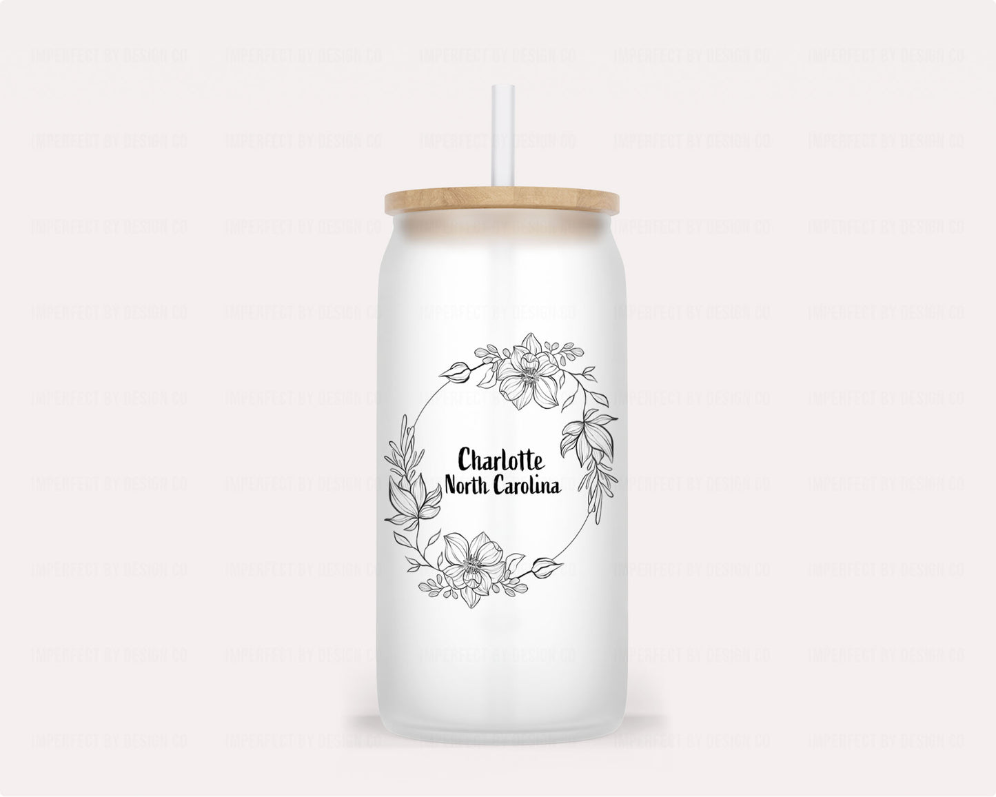 Personalized Elegant Floral Motif with Your Chosen City and State - Frosted Glass Tumbler