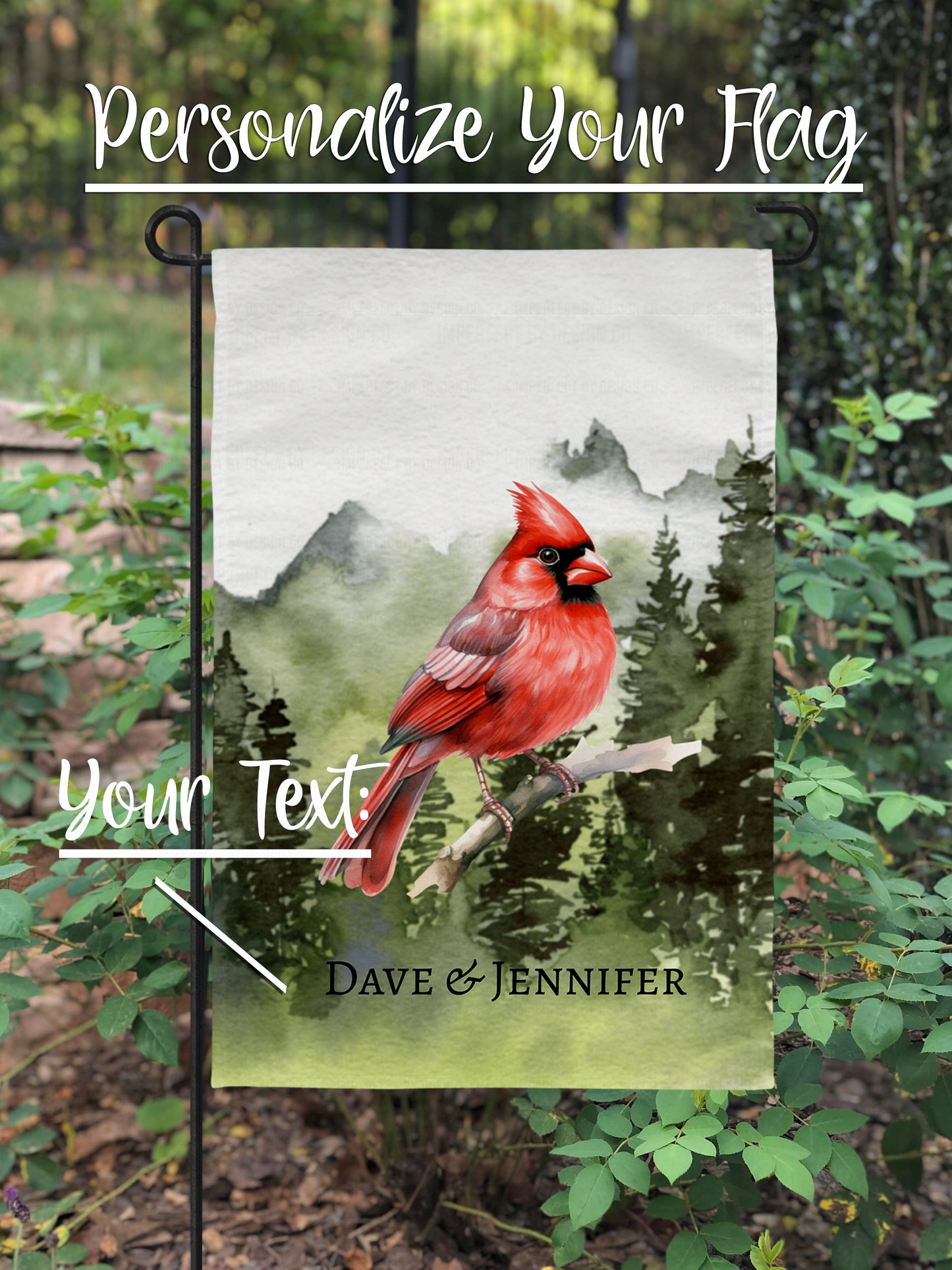 Personalized Northern Cardinal In Forest Scene - Garden Flag