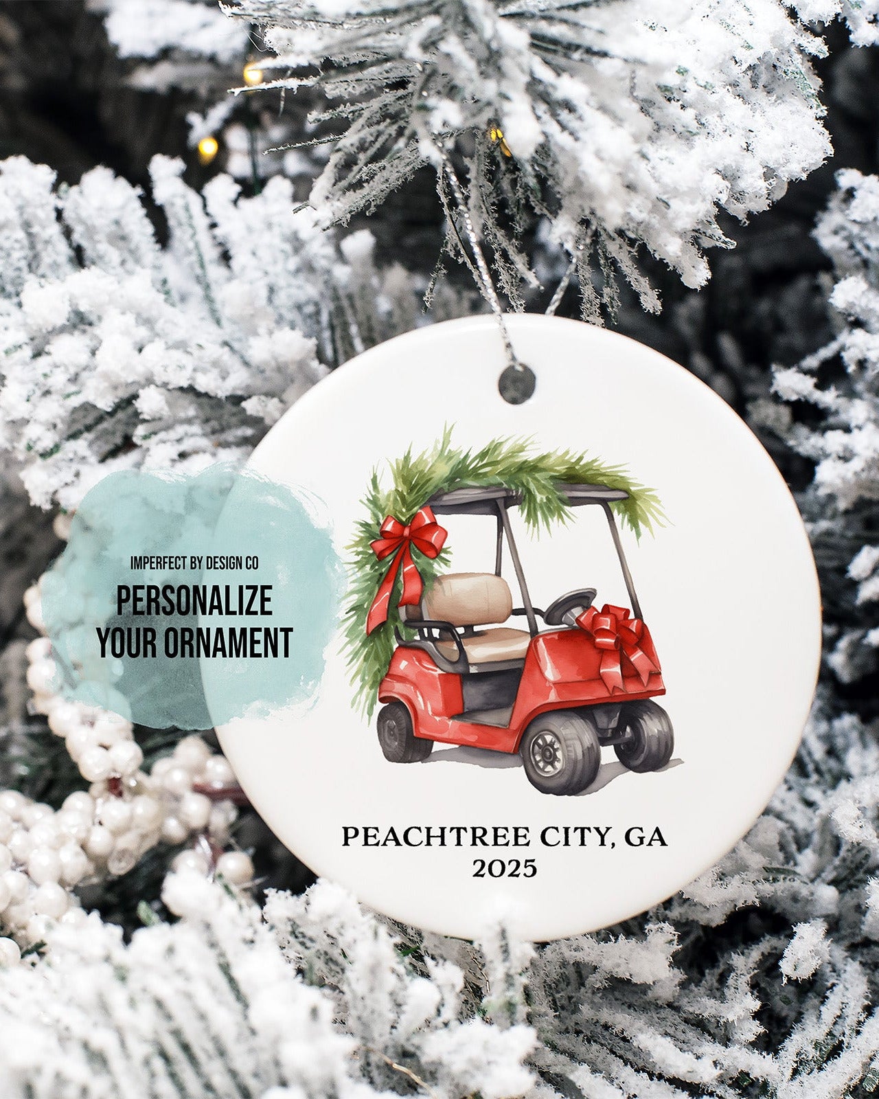 Peachtree City, GA 2025 Red Golf Cart Holiday Ornament | imperfect by design co