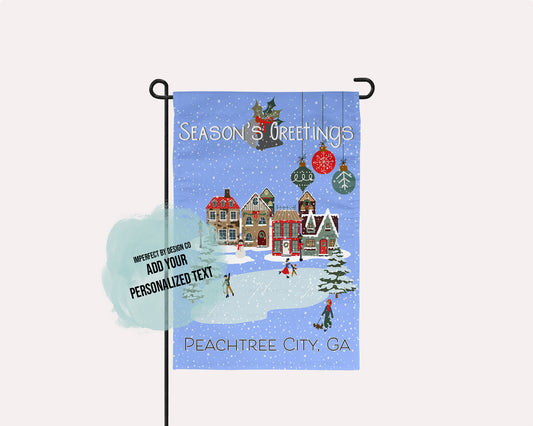 Personalized 'Season's Greetings' Winter Village With City and State - Garden Flag
