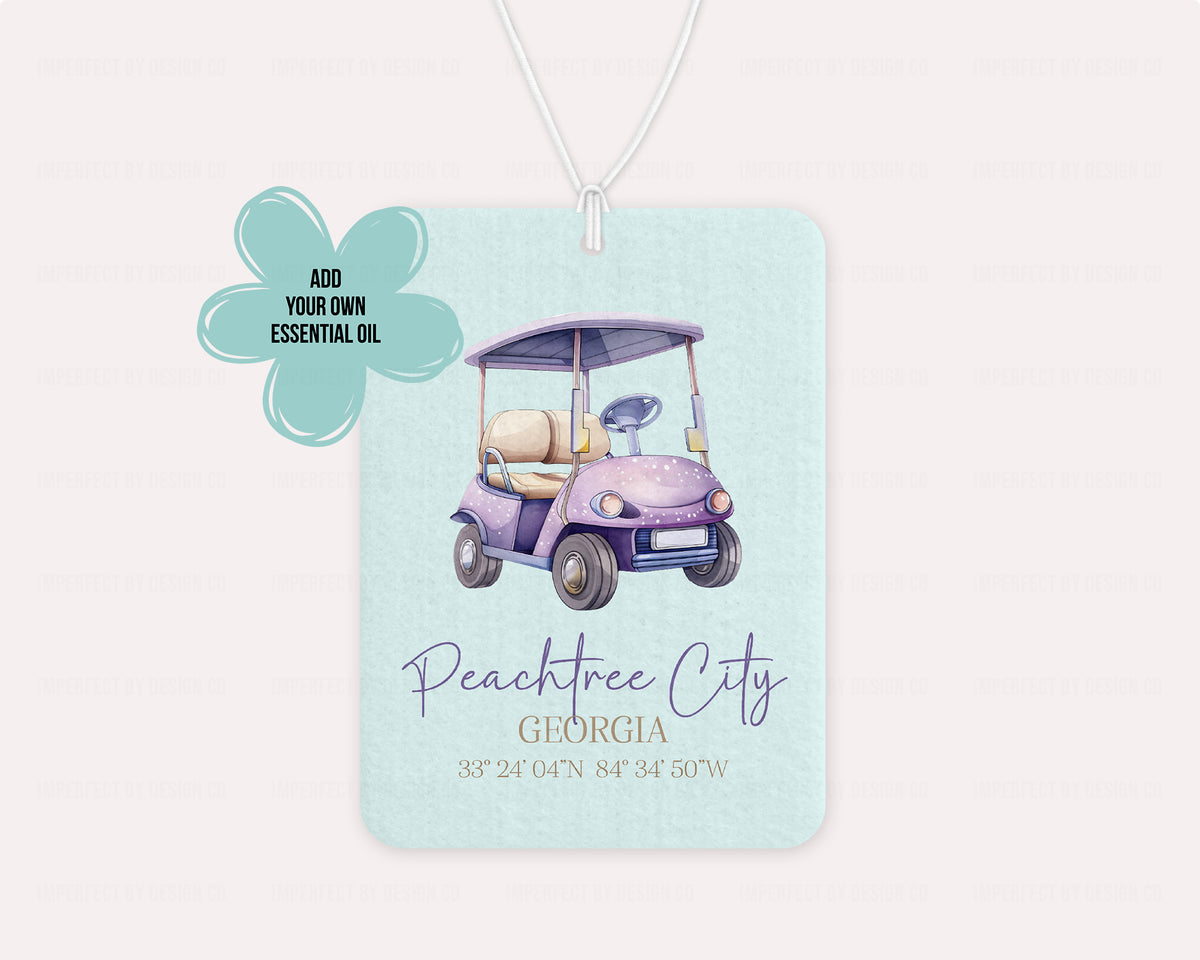 Purple Golf Cart, Peachtree City Georgia, Coordinates - Air Freshener