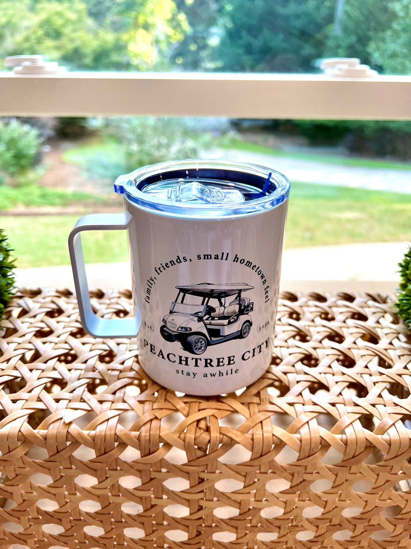 Peachtree City 'Stay Awhile' Golf Cart Camper Mug