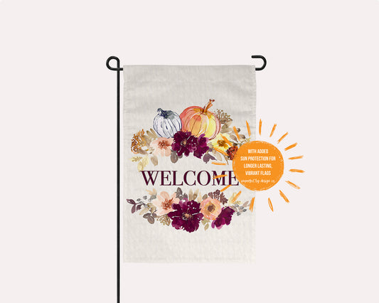 Welcome - Pumpkins & Fall Flowers - Garden Flag