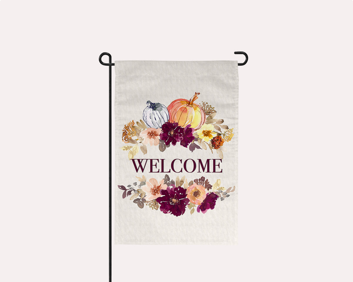 Welcome - Pumpkins & Fall Flowers - Garden Flag