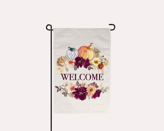 Welcome - Pumpkins & Fall Flowers - Garden Flag