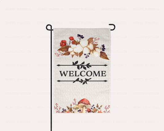 "Welcome" Autumn Mushrooms & Foliage - Garden Flag
