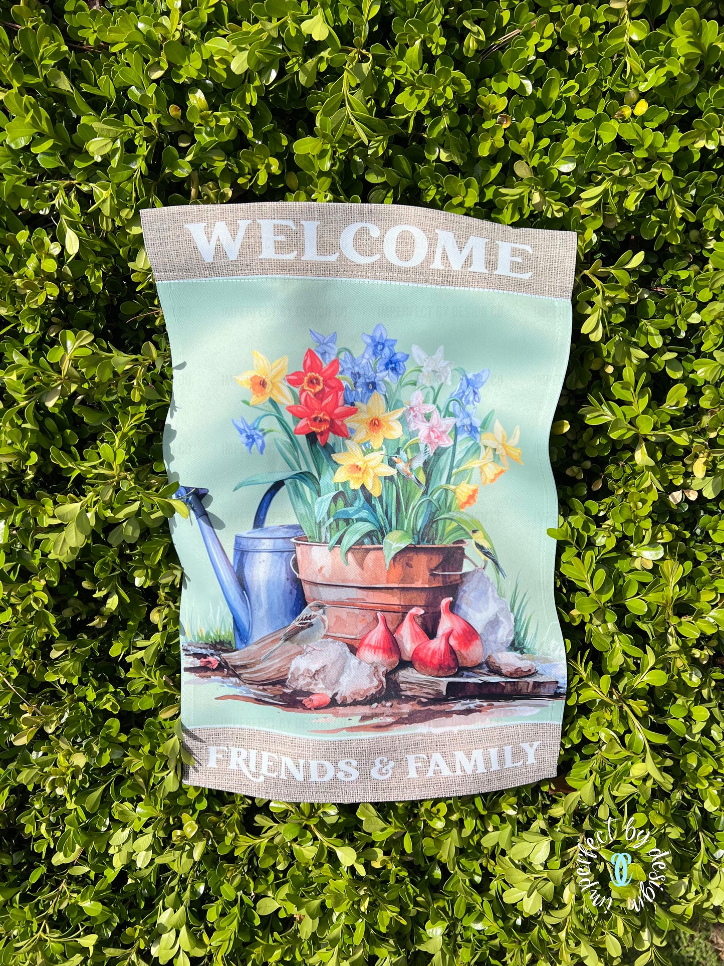 Garden Flag With Flowers And Birds Still Life, Welcome Friends and Family