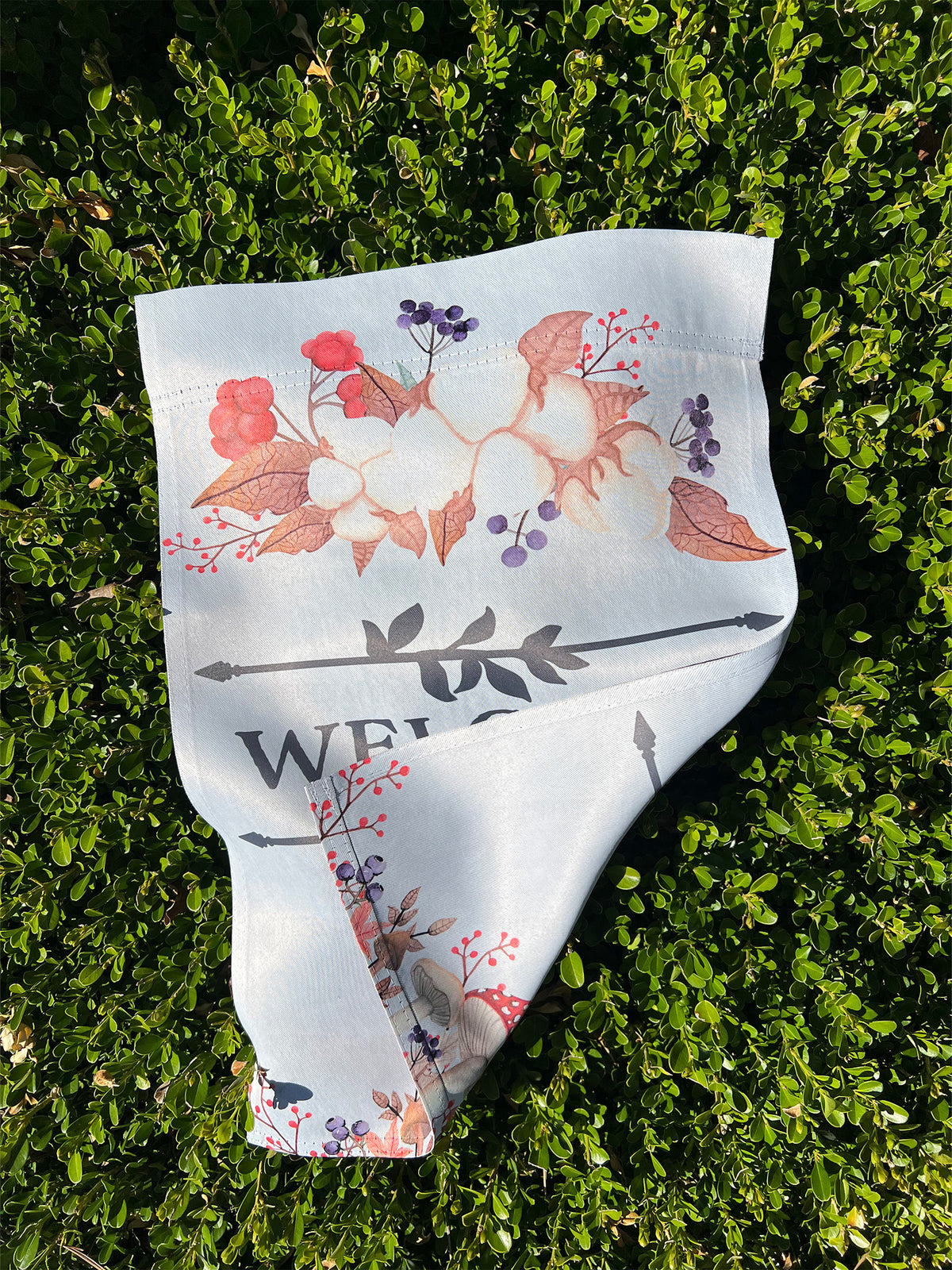 "Welcome" Autumn Mushrooms & Foliage - Garden Flag