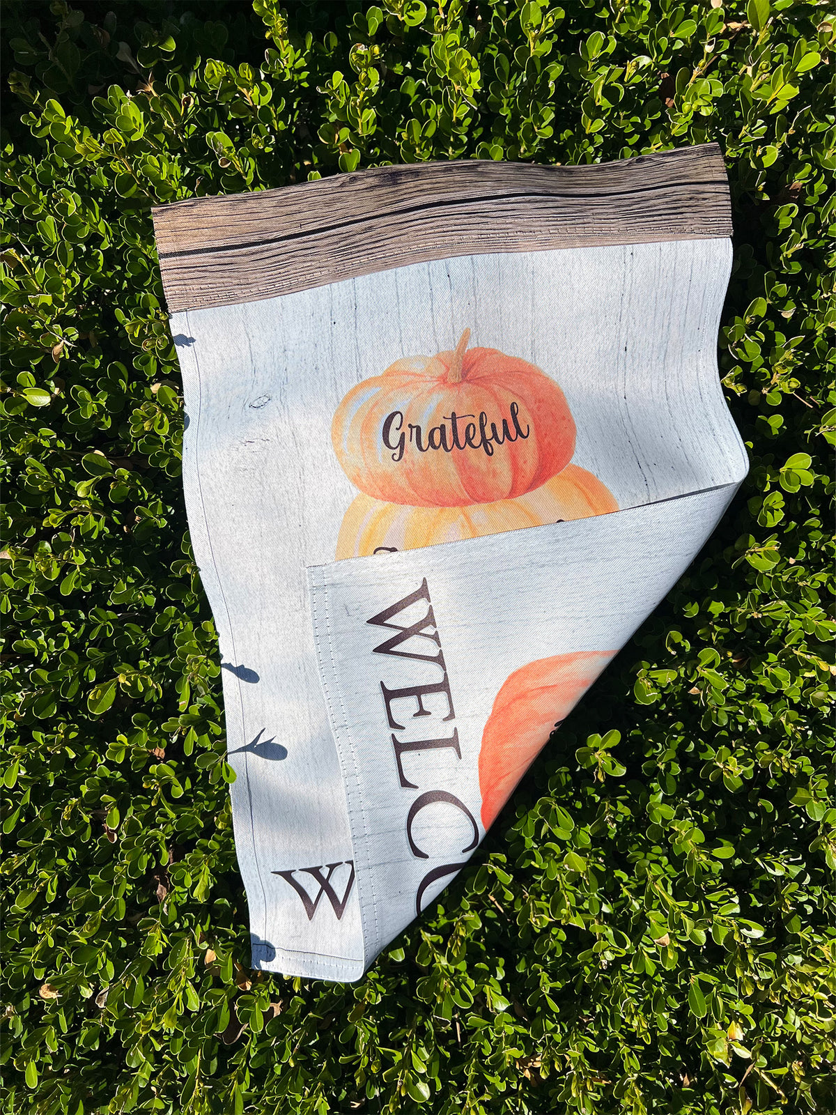 "Welcome Pumpkin Stack - Grateful, Thankful, Blessed" - Garden Flag