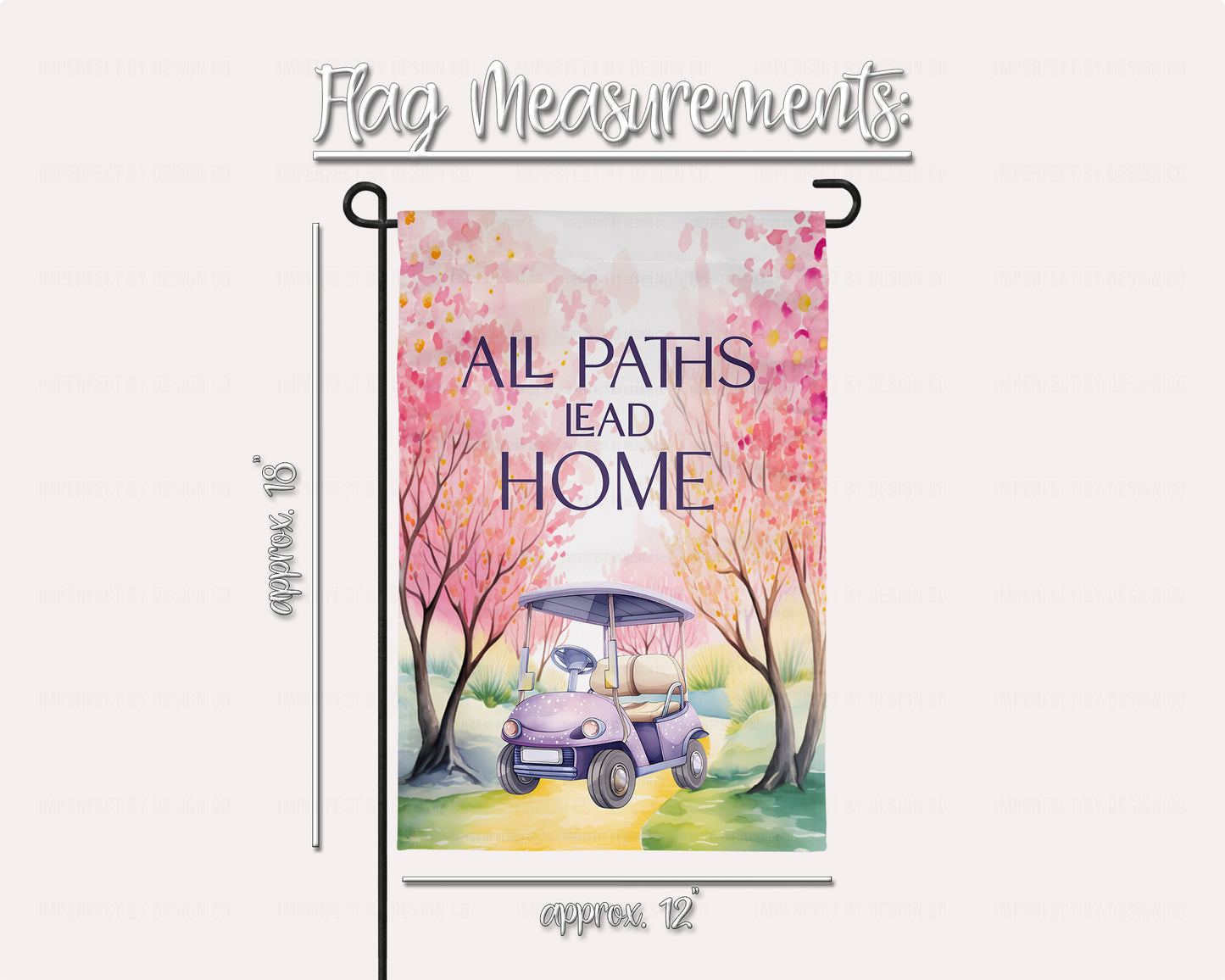 All Paths Lead Home Whimsical Golf Cart - Garden Flag