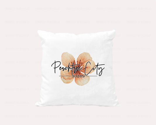 Luxurious 18x18 velvet pillow cover featuring peach blossom and zip code design. | imperfect by design co imperfect by design co